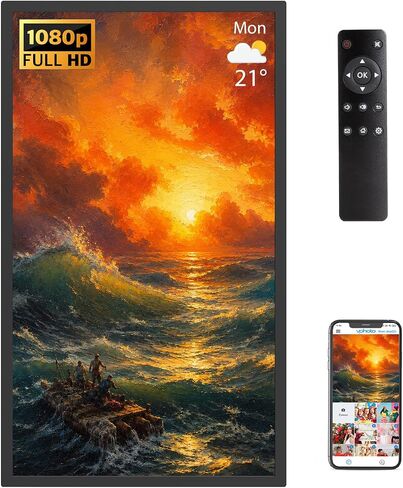 32-inch Digital Photo Frame Large-Picture-Frame - FHD IPS, Dual-WiFi, Remote Control, Smarthphone Sync Screen, Load Photo from Phone via APP Email, Free Cloud,Wall Mounted for Photo Gallery Home Decor in Kuwait