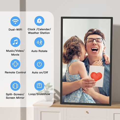 32-inch Digital Photo Frame Large-Picture-Frame - FHD IPS, Dual-WiFi, Remote Control, Smarthphone Sync Screen, Load Photo from Phone via APP Email, Free Cloud,Wall Mounted for Photo Gallery Home Decor in Kuwait