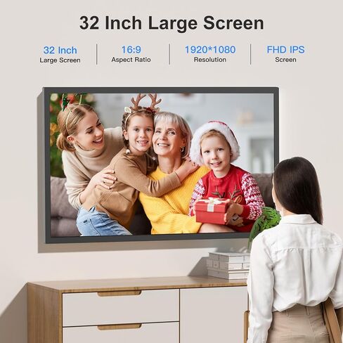 32-inch Digital Photo Frame Large-Picture-Frame - FHD IPS, Dual-WiFi, Remote Control, Smarthphone Sync Screen, Load Photo from Phone via APP Email, Free Cloud,Wall Mounted for Photo Gallery Home Decor in Kuwait