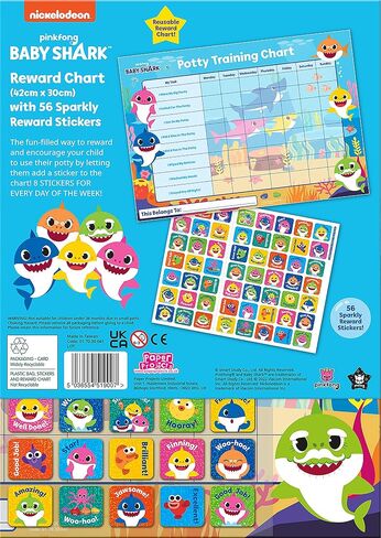 Paper Projects 01.70.30.041 Baby Shark Potty Training Includes 56 Sparkly Stickers | Colourful Chart is Wipe-Clean, Blue, 29.7cm x 42cm in Kuwait