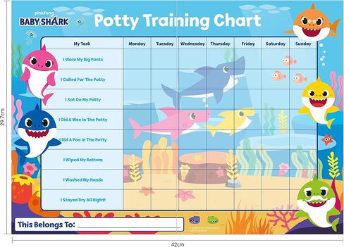 Paper Projects 01.70.30.041 Baby Shark Potty Training Includes 56 Sparkly Stickers | Colourful Chart is Wipe-Clean, Blue, 29.7cm x 42cm in Kuwait