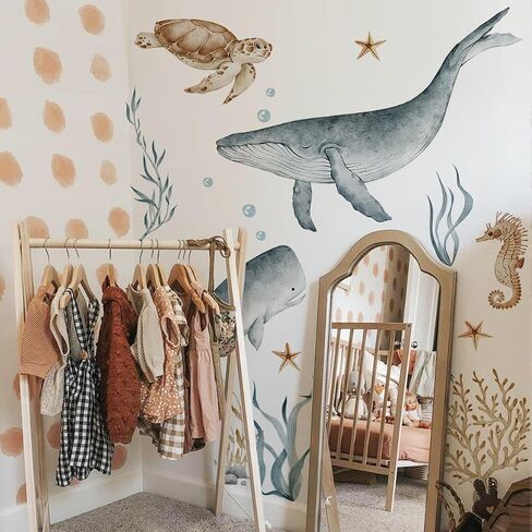 Ocean Wall Decals Watercolor Under The Sea Wild Life Animals Sea Turtles Whales Wall Stickers Waterproof Peel and Stick Removable in Kuwait