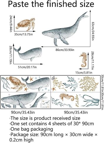 Ocean Wall Decals Watercolor Under The Sea Wild Life Animals Sea Turtles Whales Wall Stickers Waterproof Peel and Stick Removable in Kuwait