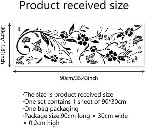 Runtoo Flower Vines Wall Stickers Black Floral Anti-Collision Window Cling Decals Butterfly Glass Door Wall Decor for Bathroom Living Room Bedroom Nursery Office Decoration in Kuwait
