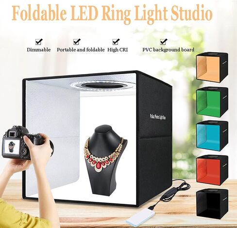 Folding Studio, Portable Photo Studio Light Box, with 6 Double-Sided Background Cloths,250mm Three Colour Temperature (400mm Three Colour Temperature) in Kuwait