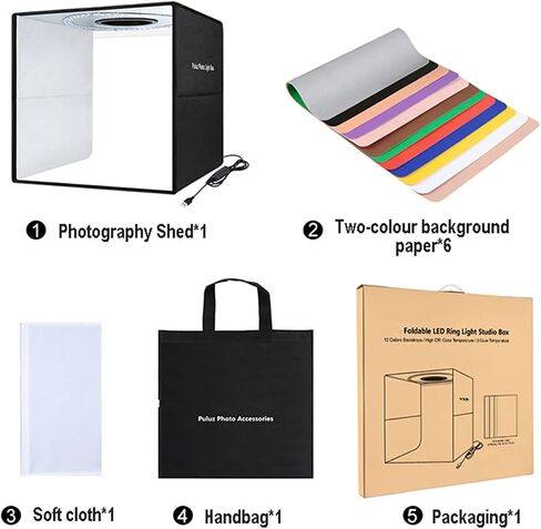 Folding Studio, Portable Photo Studio Light Box, with 6 Double-Sided Background Cloths,250mm Three Colour Temperature (400mm Three Colour Temperature) in Kuwait