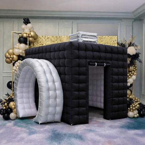11.5X11X9.2FT Black Inflatable Photo Booth Enclosure with LED Lights, Portable Blow Up Photo Booth Tent for Parties, Weddings, Events, Indoor Outdoor Use, Easy Setup with Air Blower Included in Kuwait