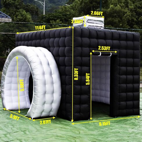11.5X11X9.2FT Black Inflatable Photo Booth Enclosure with LED Lights, Portable Blow Up Photo Booth Tent for Parties, Weddings, Events, Indoor Outdoor Use, Easy Setup with Air Blower Included in Kuwait