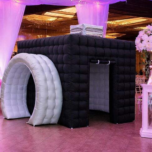11.5X11X9.2FT Black Inflatable Photo Booth Enclosure with LED Lights, Portable Blow Up Photo Booth Tent for Parties, Weddings, Events, Indoor Outdoor Use, Easy Setup with Air Blower Included in Kuwait