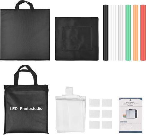 aqxreight Foldable LED Light Tent, 40cm Portable Tabletop Photo Studio Light Box with 128 LED Beads Bi Color Temperature Adjustable Brightness, 6 Color Backdrops for Jewelry Cosmetics in Kuwait