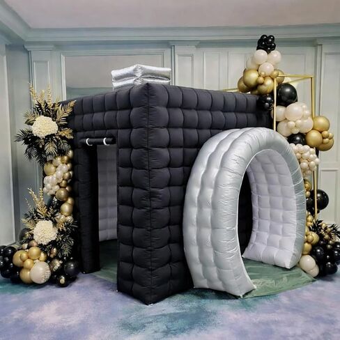 11.5X11X9.2FT Black Inflatable Photo Booth Enclosure with LED Lights, Portable Blow Up Photo Booth Tent for Parties, Weddings, Events, Indoor Outdoor Use, Easy Setup with Air Blower Included in Kuwait