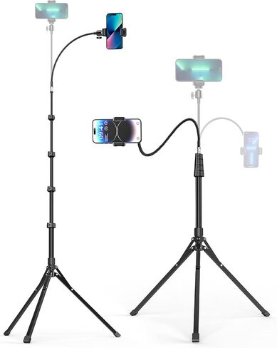 Aureday Phone Tripod, 92" Cell Phone Stand with 15" Gooseneck, Remote and Phone Holder, Overhead & Selfie Stick for Recording/Watching/Vlog, Compatible with iPhone Android in Kuwait