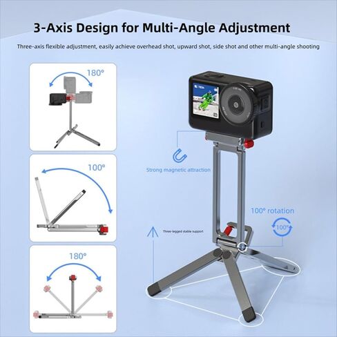 Jiawu Camera Tripod, Magnetic Foldable Aluminum Tripod Monopod with Carabiner 1/4 Inch Thread for Action 6 for Nano Action Camera, for Lightweight for Travel in Kuwait