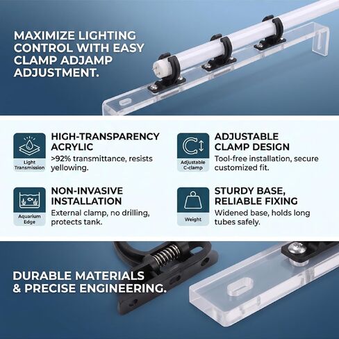 Luocute Acrylic Fish Tank Light Tube Clips, Adjustable Clamp for LED Tube Holder with External Mount Design for Glass Aquarium in Saudi Arabia