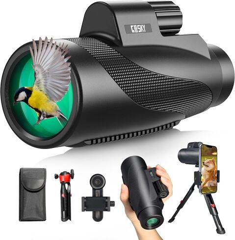 Gosky 15x52 HD Monoculars, Monocular for Adults High Powered with Tripod, Monocular Compact with BAK4 Prism & FMC Lens, Bluetooth Camera Remote, Monoculars for Hunting, Bird Watching, Hiking,Traveling | BAK4 Prism, FMC Optics, IPX7 Waterproof, with Tripod in Kuwait