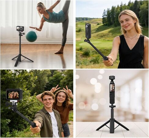 GOWENIC ActionCameraSelfieStickTripod, Adjustable Ball Head, 4 Section Height Adjustment, with Secure Locking Mechanism, for 3 Action 6 X5 X4 Camera in Kuwait