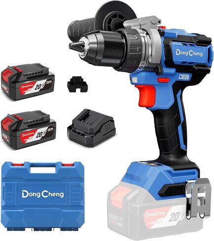 Dong Cheng 20V Brushless Hammer Drill, 1416in-lbs, 2 x 4.0Ah Battery, 1/2" Keyless Metal Chuck, 19+1+1 Clutch, Cordless Heavy-Duty Drill for Drilling Brick Wall, Metal, Wood in Kuwait