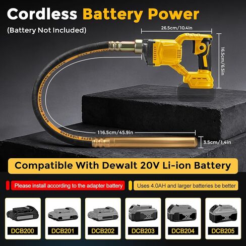 Cordless Concrete Vibrator Compatible with DeWalt 20V (Tool Only) | 600W handheld cement vibrator tool with 3.8ft flexible shaft and portable pencil vibrator for removing air bubbles in Kuwait