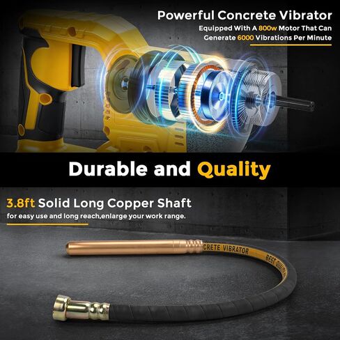 Cordless Concrete Vibrator Compatible with DeWalt 20V (Tool Only) | 600W handheld cement vibrator tool with 3.8ft flexible shaft and portable pencil vibrator for removing air bubbles in Kuwait