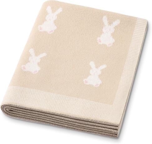 Organic Cotton Baby Blanket - Soft Luxury Knit Receiving Blanket for Newborns & Toddlers, Cozy Breathable Stroller Blanket with Pattern, Unisex, 30x40Inch（Bear-Khaki） in Kuwait