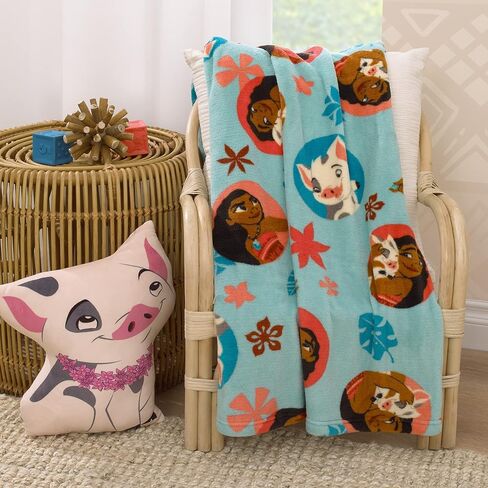 Disney Moana Free as The Ocean Aqua, Orange, and White, Pua Pig, and HEI HEI Chicken Super Soft Toddler Blanket in Kuwait