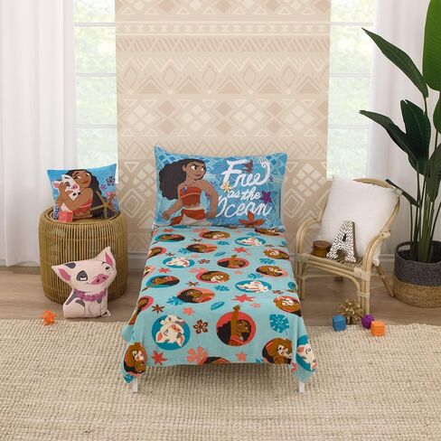 Disney Moana Free as The Ocean Aqua, Orange, and White, Pua Pig, and HEI HEI Chicken Super Soft Toddler Blanket in Kuwait