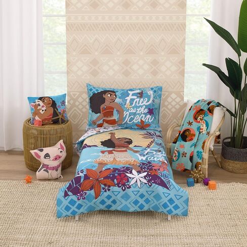 Disney Moana Free as The Ocean Aqua, Orange, and White, Pua Pig, and HEI HEI Chicken Super Soft Toddler Blanket in Kuwait