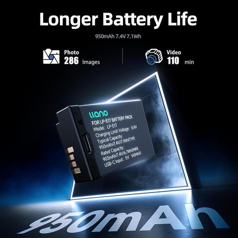 llano LP-E17 Battery with USB-C Fast Charging for Canon EOS R50 R8 R10 R100 RP T6i T7i T8i T6S SL2 SL3 M3 M5 M6 77D 200D 250D 750D 760D 800D 8000D - Real Capacity,Replacement Batteries(2 Pack) in Kuwait