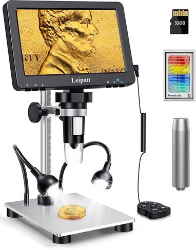 7" LCD Digital Microscope 1200X,12MP Coin Microscope with Screen for Adults | 1080P Coin Magnifier with 12pcs Slides, 32GB Card and 5" Extension Tube Included, Windows/Mac Compatible in Kuwait
