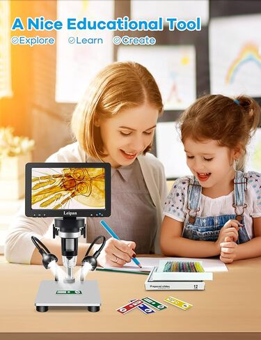 7" LCD Digital Microscope 1200X,12MP Coin Microscope with Screen for Adults | 1080P Coin Magnifier with 12pcs Slides, 32GB Card and 5" Extension Tube Included, Windows/Mac Compatible in Kuwait