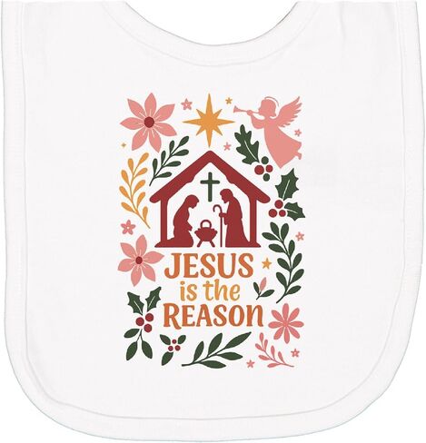 inktastic Jesus Is the Reason Nativity Scene Christmas Newborn Bib in Kuwait
