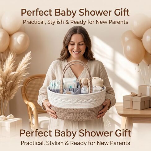 Baby Diaper Caddy Organizer with Removable Compartments, 14.2"L x 7"W x 8.7"H, 100% Handmade Woven Cotton Rope, Portable Nursery Storage Basket for Car and Changing Table, Shower Newborn Gift in Kuwait
