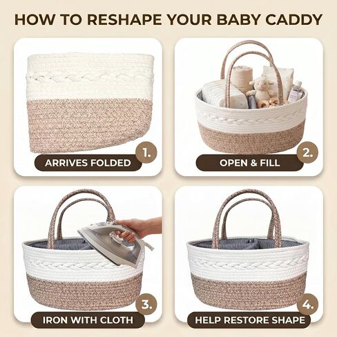 Baby Diaper Caddy Organizer with Removable Compartments, 14.2"L x 7"W x 8.7"H, 100% Handmade Woven Cotton Rope, Portable Nursery Storage Basket for Car and Changing Table, Shower Newborn Gift in Kuwait