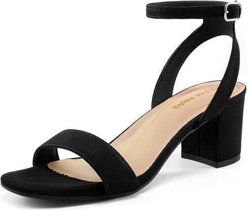 DREAM PAIRS Women's Low Chunky Heels Sandals,Black/Suede,6.5 | Round Open Toe Heels, Ankle Strap, Block heels, Dress Summer Shoes for Wedding Party Daily in Kuwait