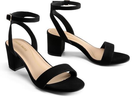 DREAM PAIRS Women's Low Chunky Heels Sandals,Black/Suede,6.5 | Round Open Toe Heels, Ankle Strap, Block heels, Dress Summer Shoes for Wedding Party Daily in Kuwait