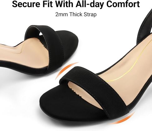 DREAM PAIRS Women's Low Chunky Heels Sandals,Black/Suede,6.5 | Round Open Toe Heels, Ankle Strap, Block heels, Dress Summer Shoes for Wedding Party Daily in Kuwait