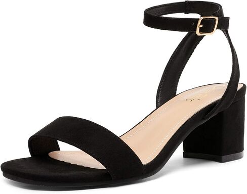 DREAM PAIRS Women's Low Chunky Heels Sandals,Black/Suede,7.5W | Round Open Toe Heels, Ankle Strap, Block heels, Dress Summer Shoes for Wedding Party Daily in Kuwait