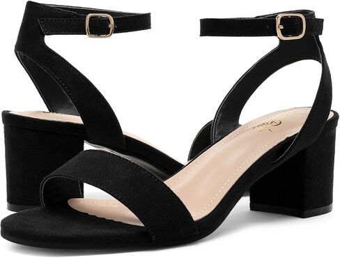 DREAM PAIRS Women's Low Chunky Heels Sandals,Black/Suede,7.5W | Round Open Toe Heels, Ankle Strap, Block heels, Dress Summer Shoes for Wedding Party Daily in Kuwait