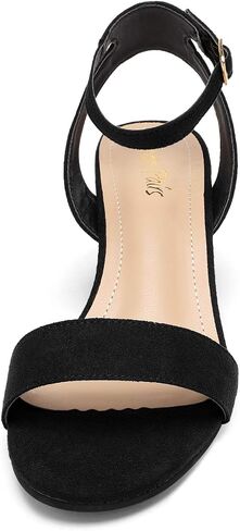 DREAM PAIRS Women's Low Chunky Heels Sandals,Black/Suede,7.5W | Round Open Toe Heels, Ankle Strap, Block heels, Dress Summer Shoes for Wedding Party Daily in Kuwait