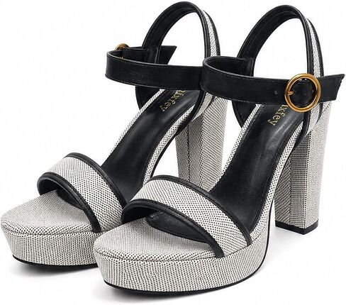 Women's Platform Heeled Sandals Open Toe Block Chunky Heel with Ankle Buckle in Kuwait
