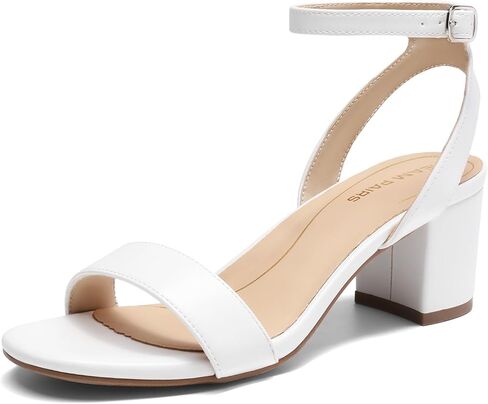 DREAM PAIRS Women's Low Chunky Heels Sandals,White/Pu,7 | Round Open Toe Heels, Ankle Strap, Block heels, Dress Summer Shoes for Wedding Party Daily in Kuwait