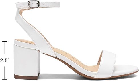 DREAM PAIRS Women's Low Chunky Heels Sandals,White/Pu,7 | Round Open Toe Heels, Ankle Strap, Block heels, Dress Summer Shoes for Wedding Party Daily in Kuwait