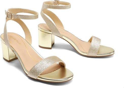 DREAM PAIRS Women's Low Chunky Heels Sandals,Gold/Glitter,8.5 | Round Open Toe Heels, Ankle Strap, Block heels, Dress Summer Shoes for Wedding Party Daily in Kuwait
