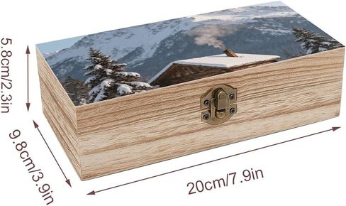 Snowy Cabin Smoke Wooden Storage Box with Hinged Lid for Photo | Wood Keepsake Box, Dustproof Storage Box, Decorative Treasure Chest, Memory Box for Crafts Coins Stamps Letters Jewelry in Kuwait