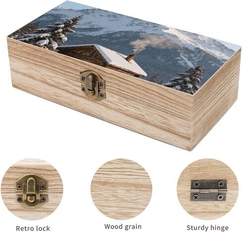 Snowy Cabin Smoke Wooden Storage Box with Hinged Lid for Photo | Wood Keepsake Box, Dustproof Storage Box, Decorative Treasure Chest, Memory Box for Crafts Coins Stamps Letters Jewelry in Kuwait