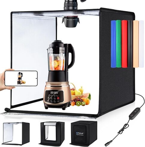 PULUZ Large Photography Light Box, 24x24 inches Photography Light Tent, 60cm x 60cm Photo Studio for Big Product, Portable Photo Booth with 2 Light Board＆ 6 Color backdrops, 5500K Lighting, US Plug in Kuwait