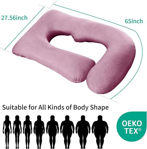 U-Shaped Pregnancy Pillow for Sleeping, Full Body Support for Back, HIPS & Belly -65 Inch Maternity Pillow with Machine Washable Cover | Maternity Essential (Velvet Pink-65inch) in Kuwait