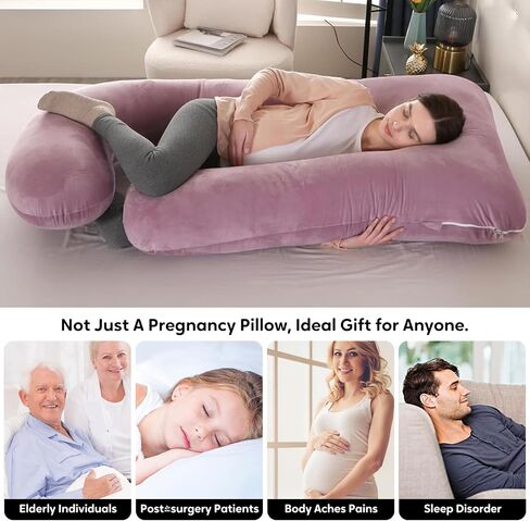 U-Shaped Pregnancy Pillow for Sleeping, Full Body Support for Back, HIPS & Belly -65 Inch Maternity Pillow with Machine Washable Cover | Maternity Essential (Velvet Pink-65inch) in Kuwait