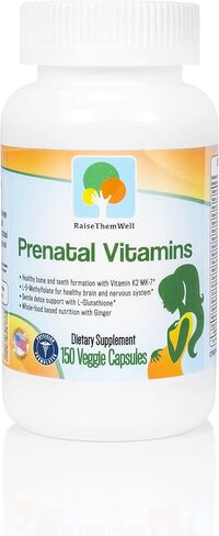 Raise Them Well Prenatal Multivitamin with Methylfolate, K2 MK-7, Glutathione & Iron, Physician Developed, Non-GMO, Supports Healthy Pregnancy, Brain & Bone Development, 150 Veggie Capsules in Kuwait