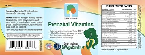 Raise Them Well Prenatal Multivitamin with Methylfolate, K2 MK-7, Glutathione & Iron, Physician Developed, Non-GMO, Supports Healthy Pregnancy, Brain & Bone Development, 150 Veggie Capsules in Kuwait